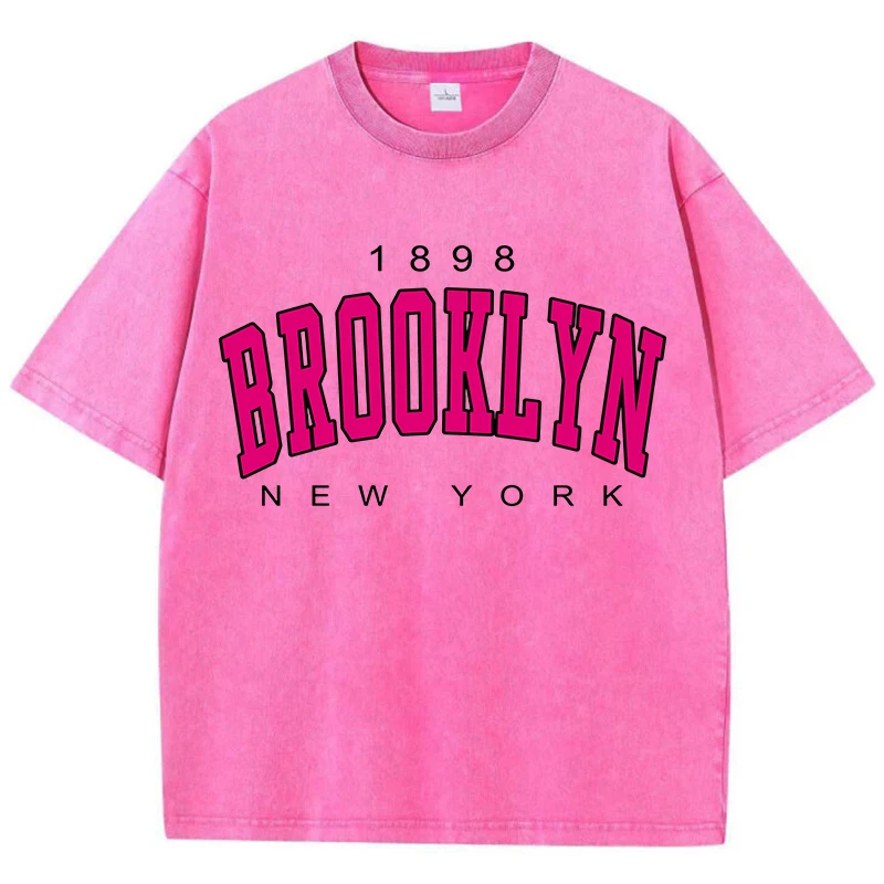 Womans Cotton Washed T-Shirts Fashion Loose O-Neck Short Sleeve Brooklyn New York Printing Tops Summer Street Female Clothes