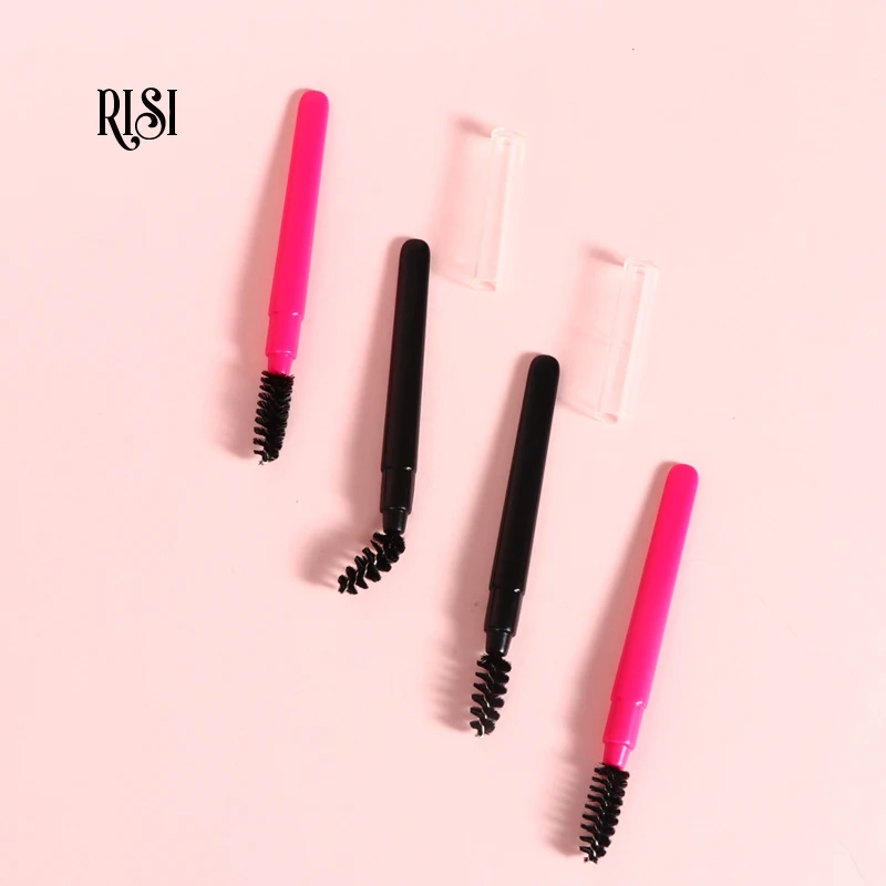 RISI-Baguettes de mascara avec couvercle, accessoires pour cils, brosse à sourcils rose noir, pinceaux de maquillage, outils, gratuit