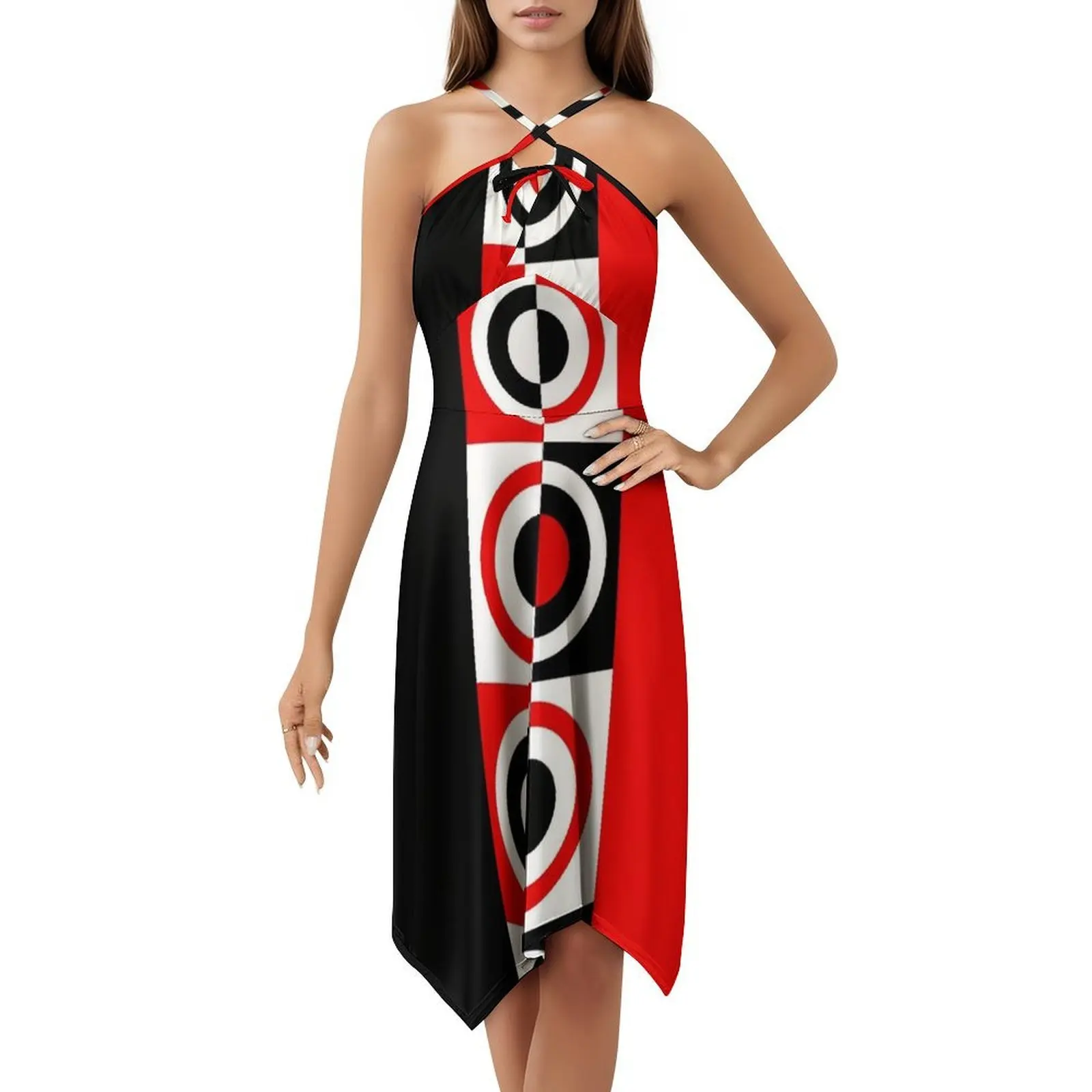 أهداف وزارة الدفاع باللون الأحمر والأسود على الطراز الكوري للنساء فستان كاجوال أنيق للحفلات أو الارتداء اليومي Mod Revival #5