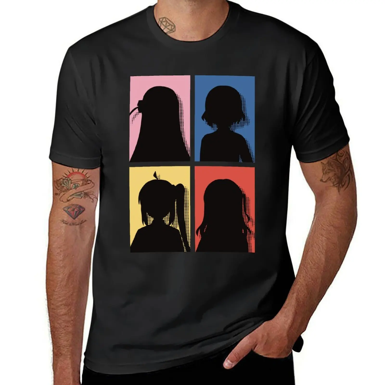 

All The Main Characters In Bocchi The Rock Anime In A Cute Minimalist Pop Art Design Colored In Their Own Hair Color T-Shirt