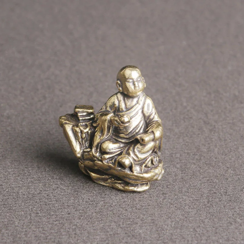 Retro Brass Zen Chanting Sutra Cute Little Monk Desktop Decoration Ornament