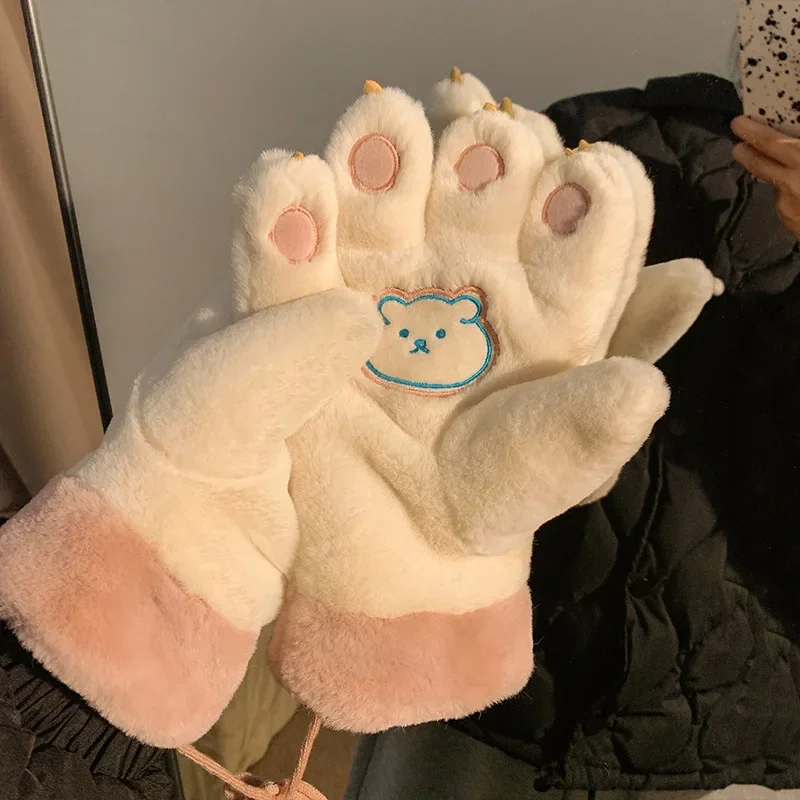 Cute Bear Paw Gloves Plush Thick Winter Warm Mittens Women JK Fur Gloves Claw Paw Outdoor Cosplay Gloves Couple Accessories