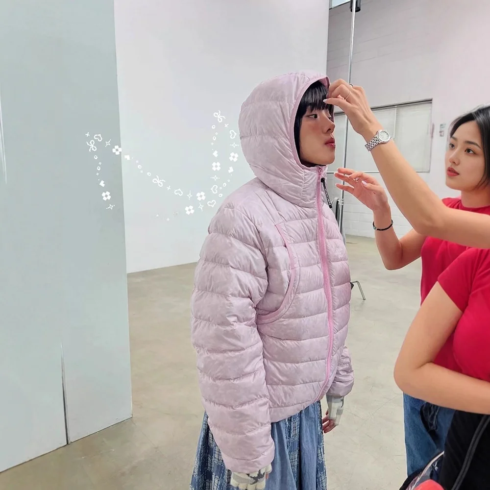 

Winter 2025 Dongdaemun Pure Color Letter Print Embroidery 90 down Bright Surface Hooded Puffer Jacket Women's Fashion Korean ...