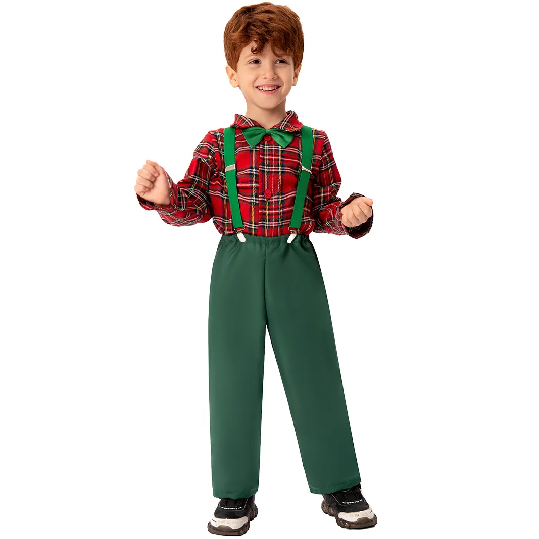 Children Scottish Style Overalls Kids Christmas Xmas New Year Halloween Festive Holiday School Party Stage Performance Outfit