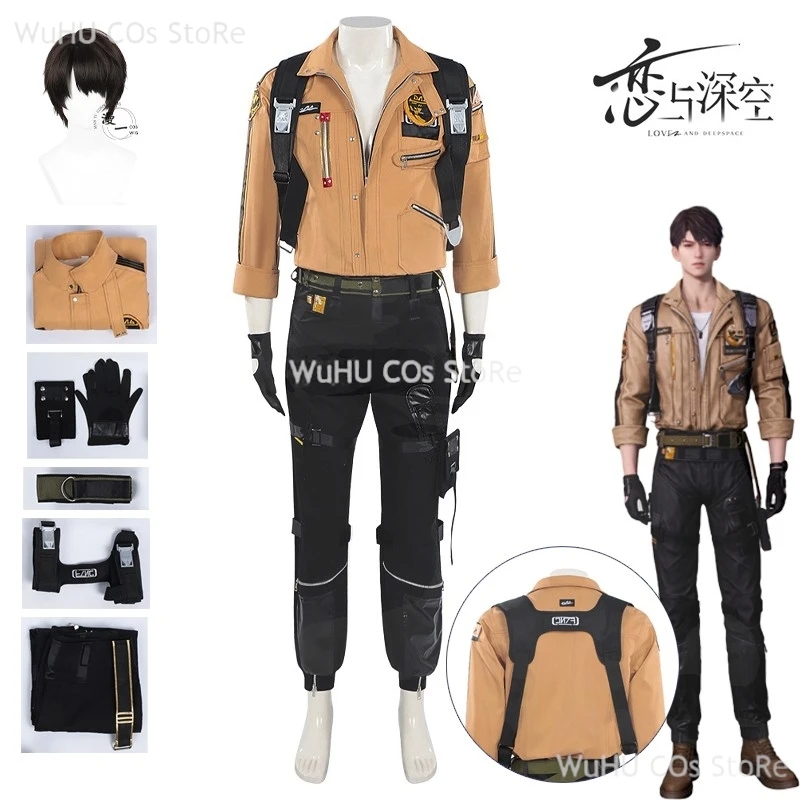 Brown Flying Jacket Supersonic Game Love And Deepspace Caleb Cosplay Costume Wig Uniforms Halloween Party Men Carnival Outfit