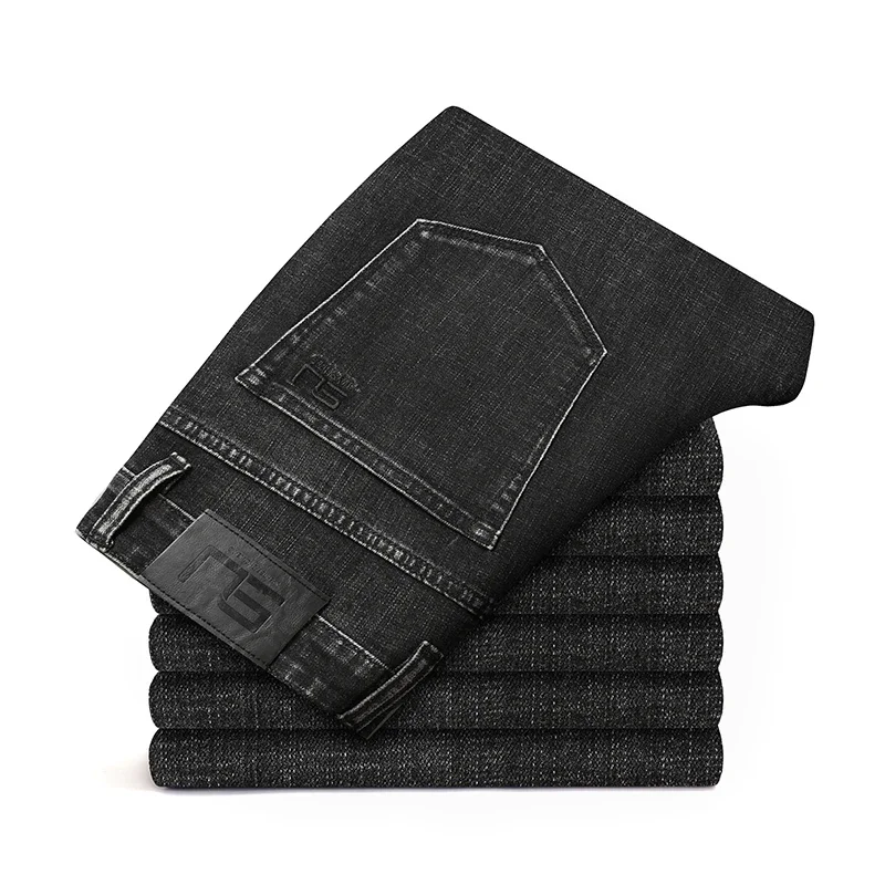 

2025 Fall New Men's Cotton Stretch Slim Jeans Straight Version Business Fashion Denim Pants Vintage Blue Brand Trousers Black