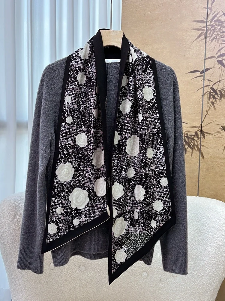 両面二層ティーローズロングスカーフネックウォーマー女性用00％オーストラリア産ウールスカーフ多用途24-45cmサイズ