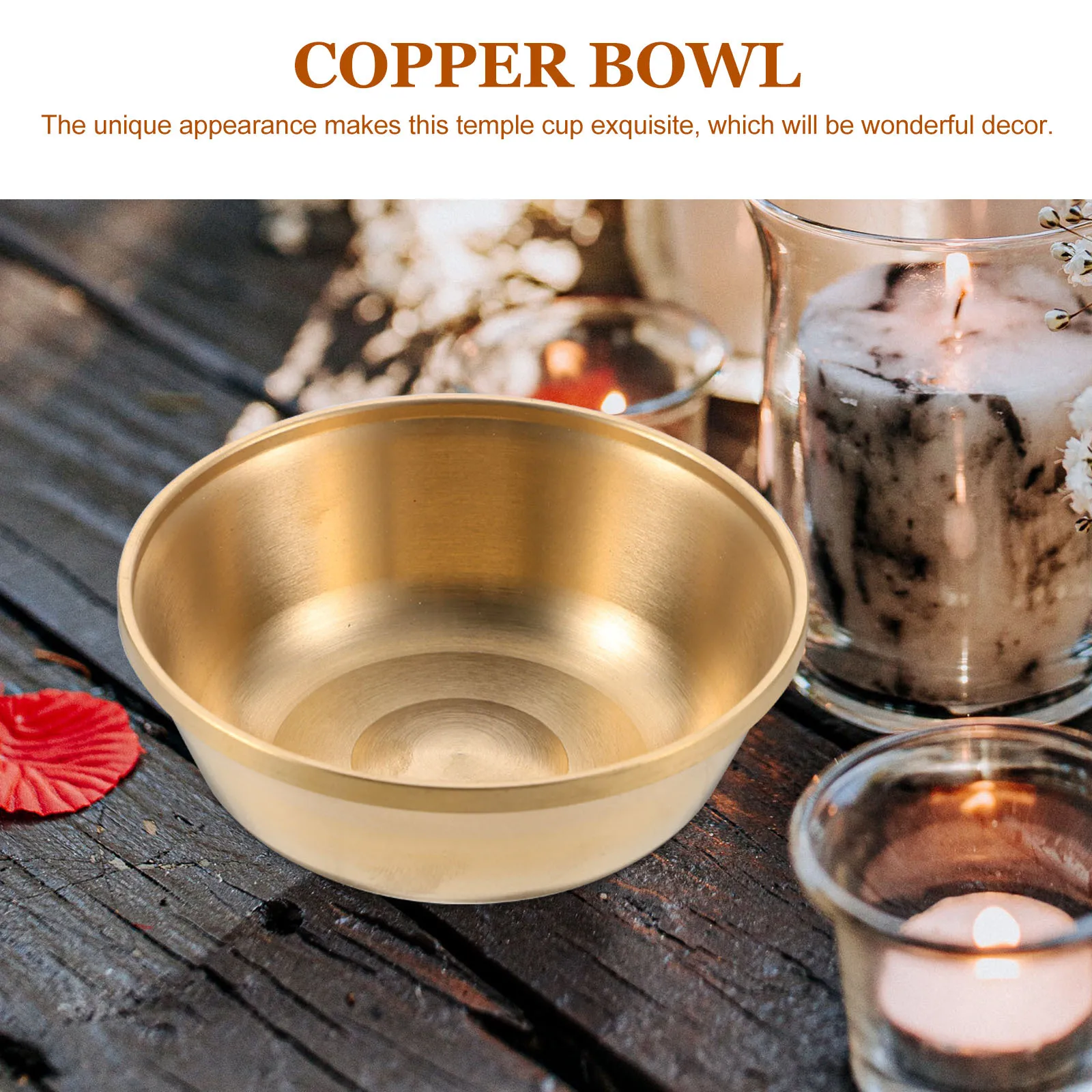 

1pc Copper Offering Bowl Temple Metal Cup For Home Decor Meditation, Multi-Function Wear-Resistant Buddhism Cup, Desktop