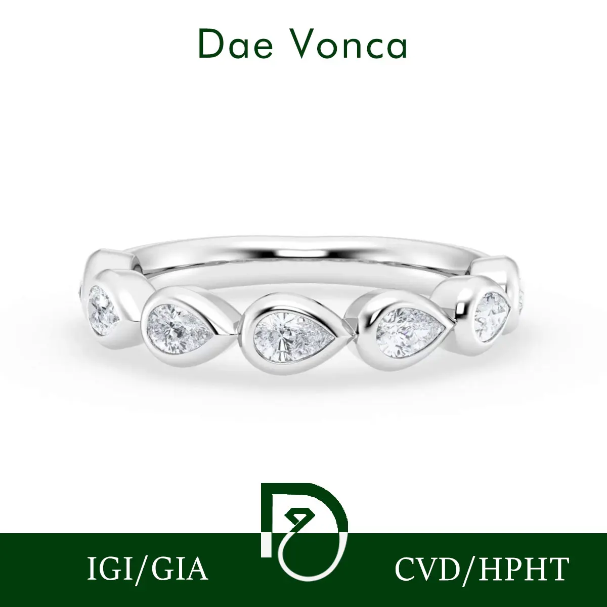 

14K White Gold Genuine Diamond Ring Bezel Set Pear Cut Lab Grown Diamond Ring Modern Half Eternity Diamond Band For Anniversary