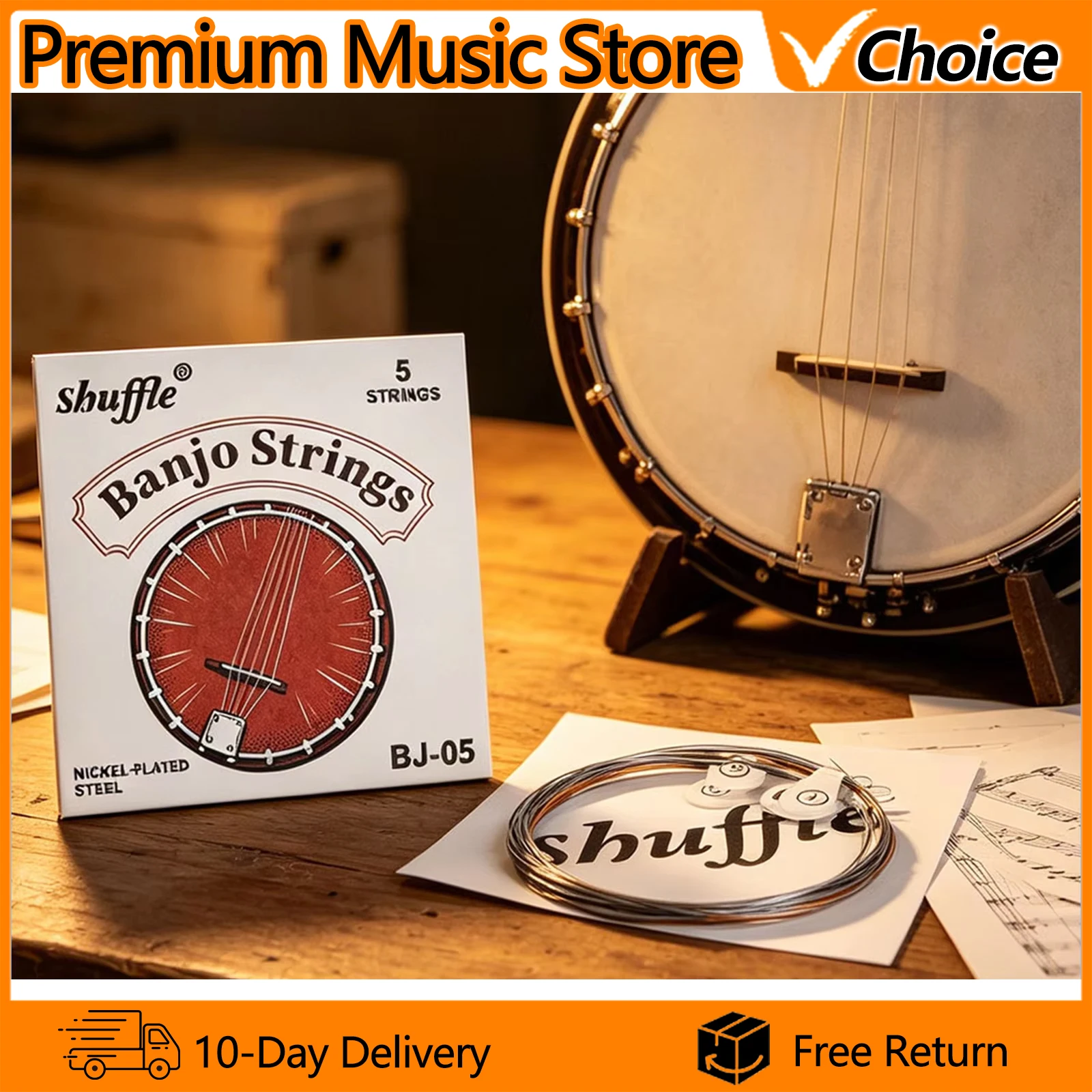 Shuffle 5-String Banjo Strings Set BJ05 Brass Wound Anti-Rust Coated Steel Core Professional Banjo Strings Instrument Accessory