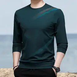 Men Long Sleeve T-shirt Top Round Neck Fashion Tee Shirt Spring Autumn Basic Offcie Business Bottoming Loose Casual Pullover Top