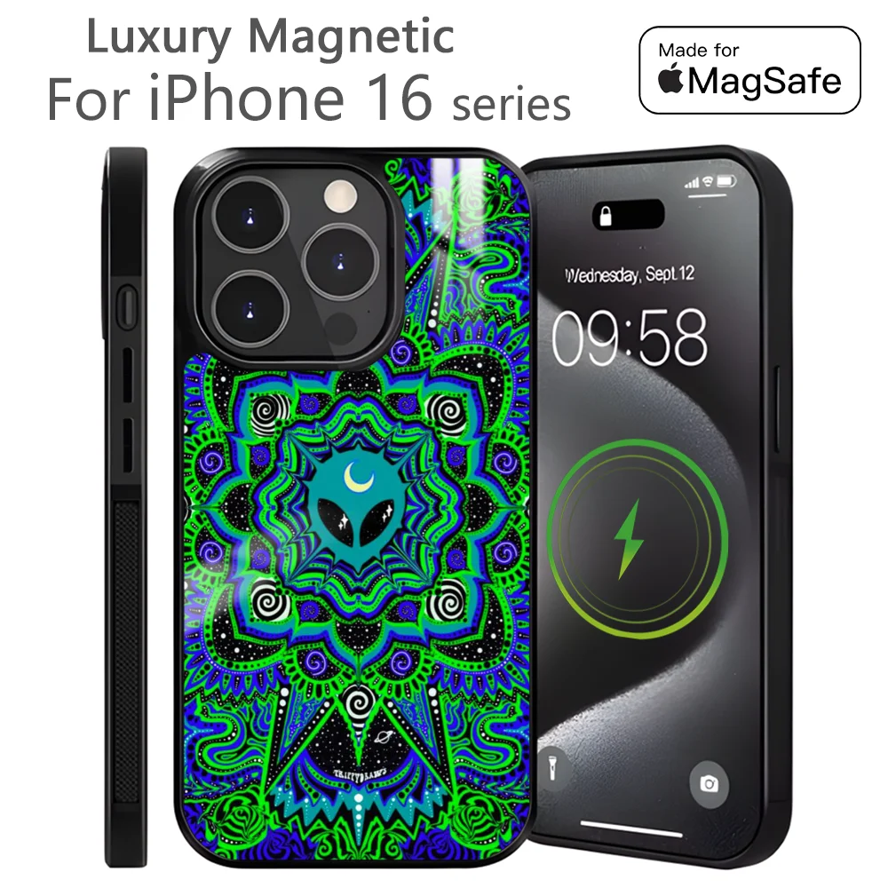 

Psychedelic hippie skeleton Phone Case For iPhone 16 15 14 13 12 11 Pro Max Plus Mini Magnetic Magsafe Wireless Charging Cover