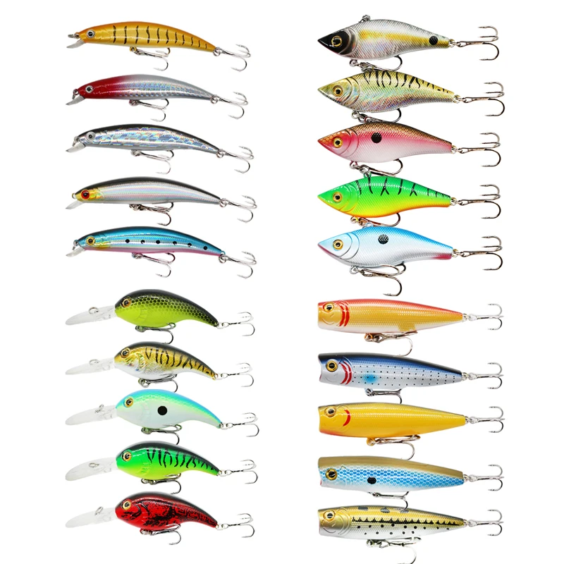 

Fishing Lures Wholesale Minnow Pencil Popper VIB Bait 20pcs/bag Mixed Hard Plastic Fishing Lure Sets