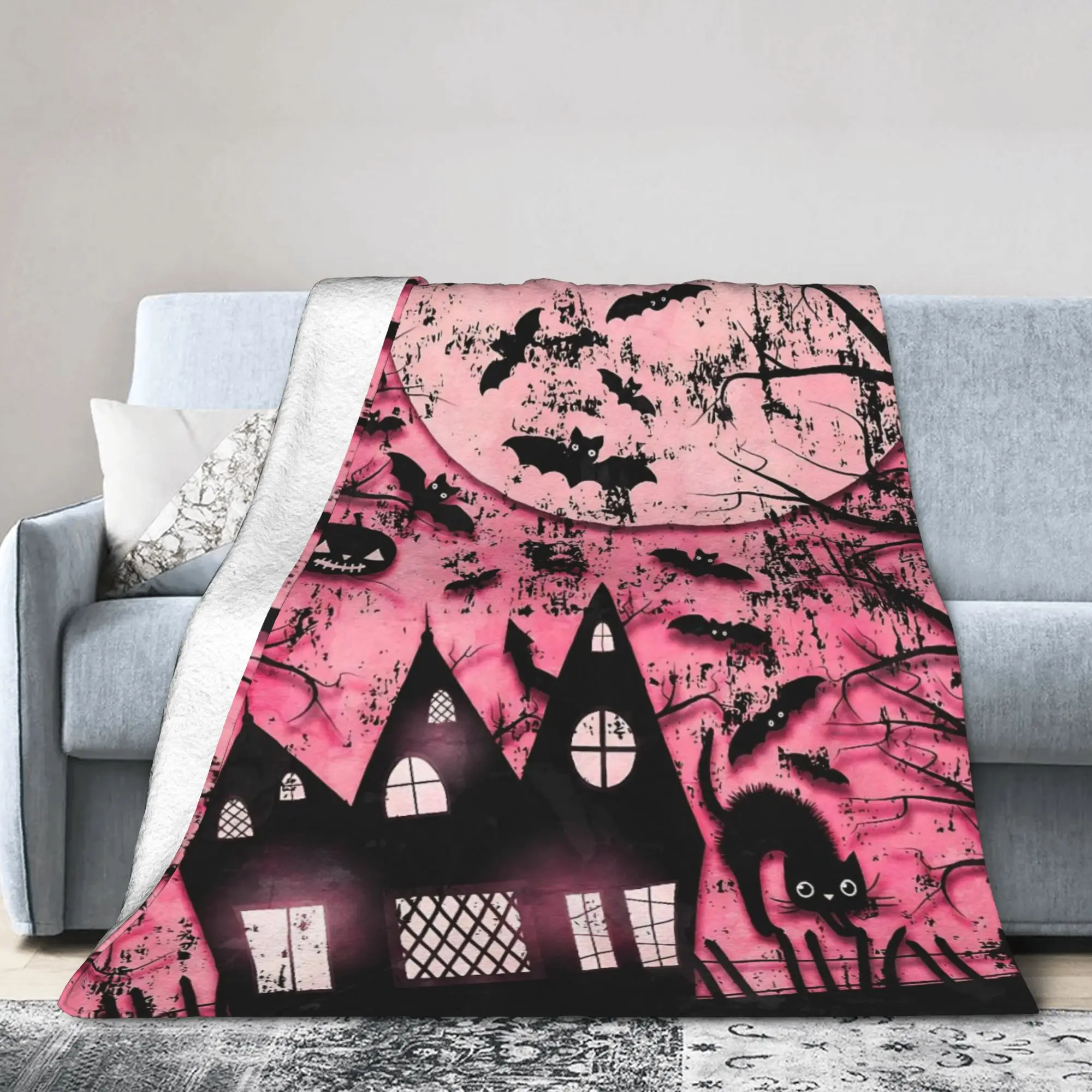 Halloween Gothic Blanket Cover Flannel Creepy Spooky Super Warm Throw Blanket for Airplane Travel Bedroom Quilt
