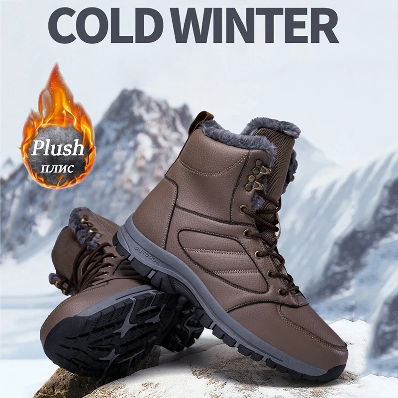 Boots Men's Winter Brand 2024 Outdoor Waterproof Warm Boot Wear-resistant Cotton Shoes Men Plush Ankle Sneakers Snow Boots 39-48