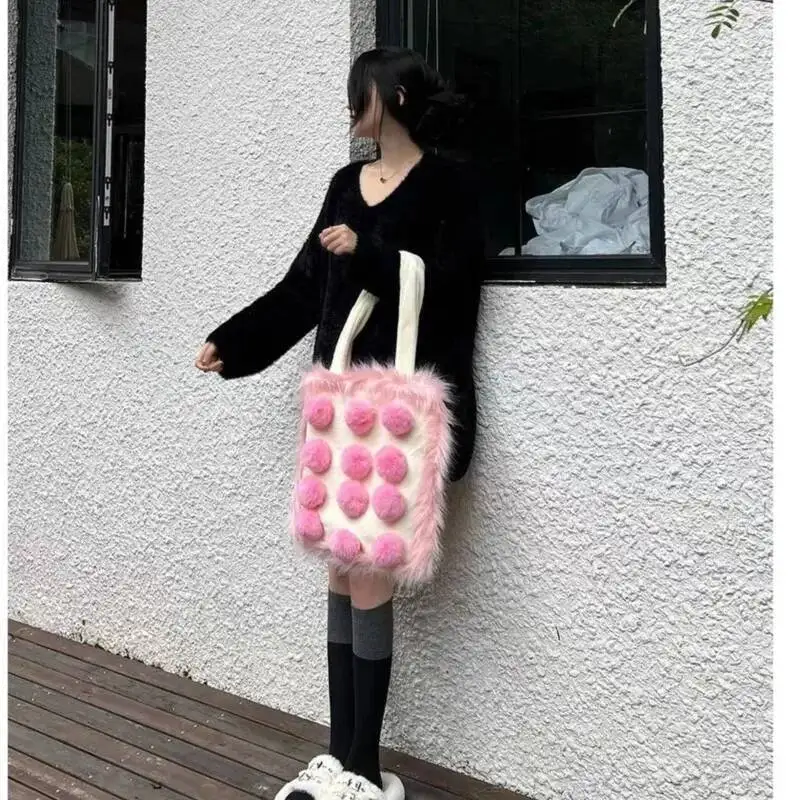 Bloom Plush Large Capacity White Shoulder Bags Women New Sweet Cool Casual Tote Bag Female Fairycore Y2k Handbag Aesthetic
