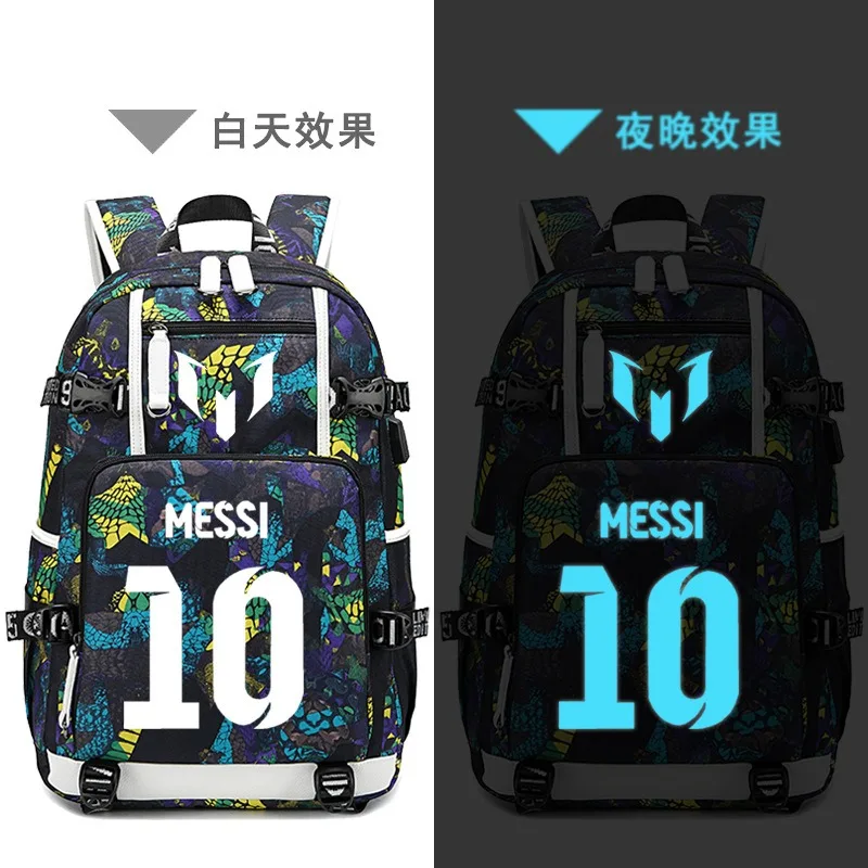 New Messi School Bags Black Notebook Backpack USB Charging Waterproof Women Men Laptop Casual Knapsack Trendy Cool High-capacity