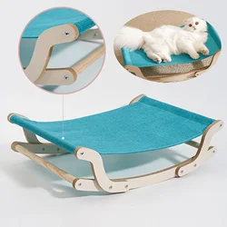 Soft Pet Cat Rocking Chair Cat Bed Pet Hammock Rolling Cradle Swing Toy Durable Wood Frame for Small Cat Kitten