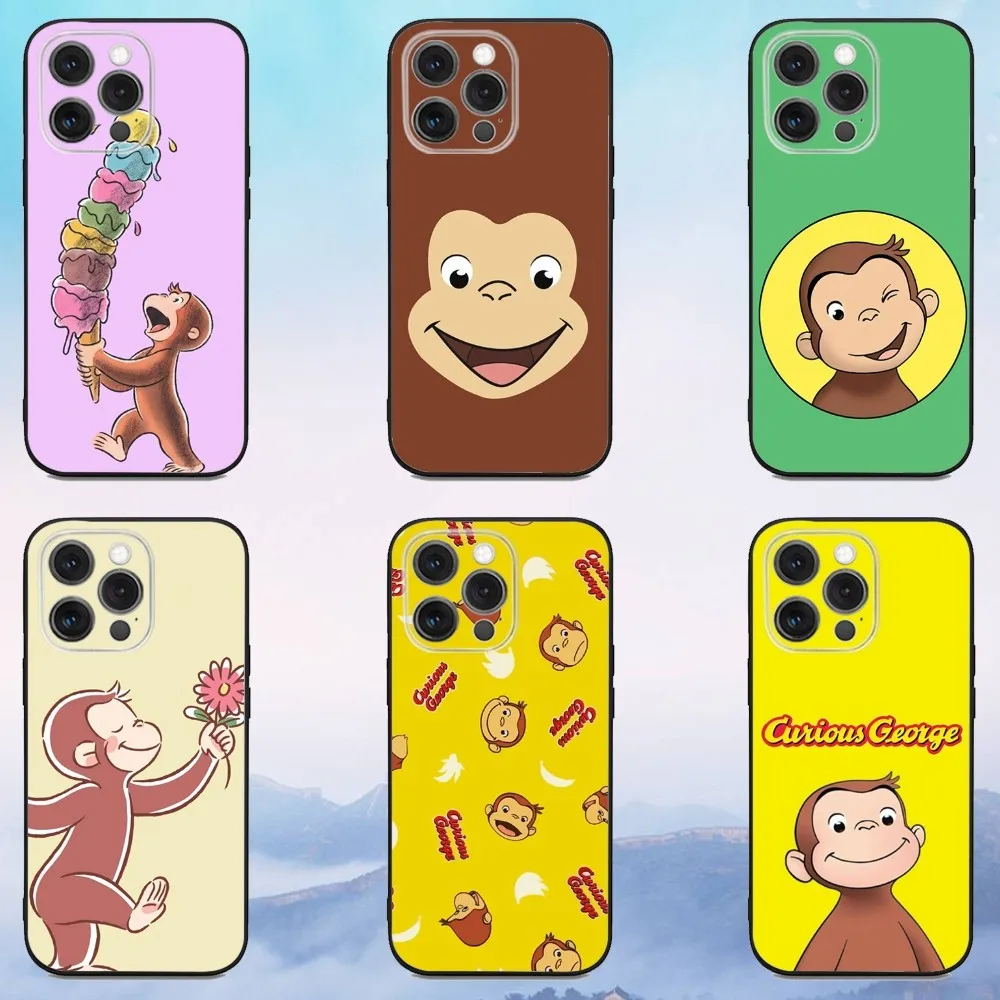 

Curious George Monkey Phone Case For iPhone 16e,16,15,14,13,12,11,Pro,X,XS,Max,XR,Plus,Mini Soft Black Cover