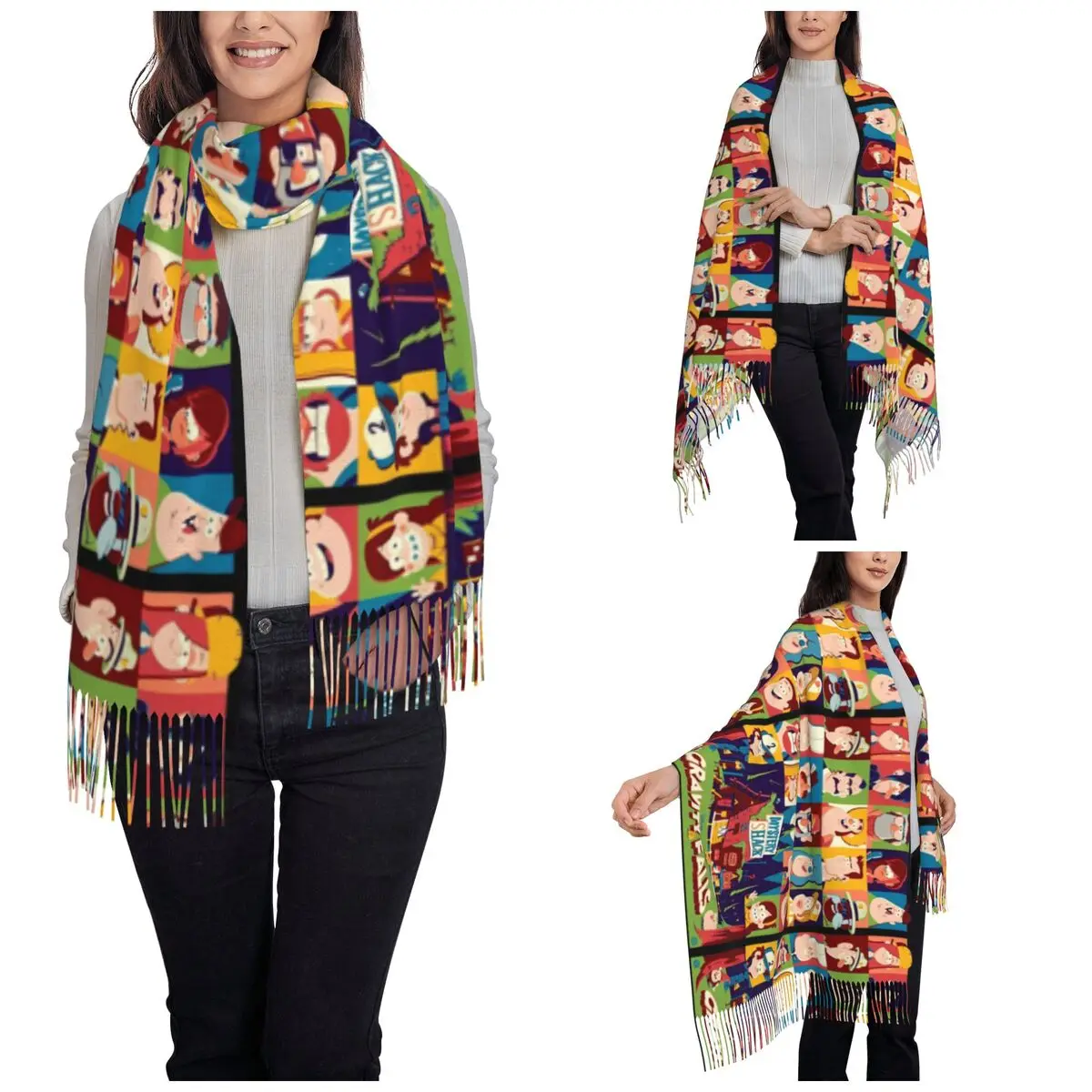 Gravity Falls Character Group Scarf for Womens Winter Fall Cashmere Shawl Wrap Long Large Shawl Scarf Lightweight