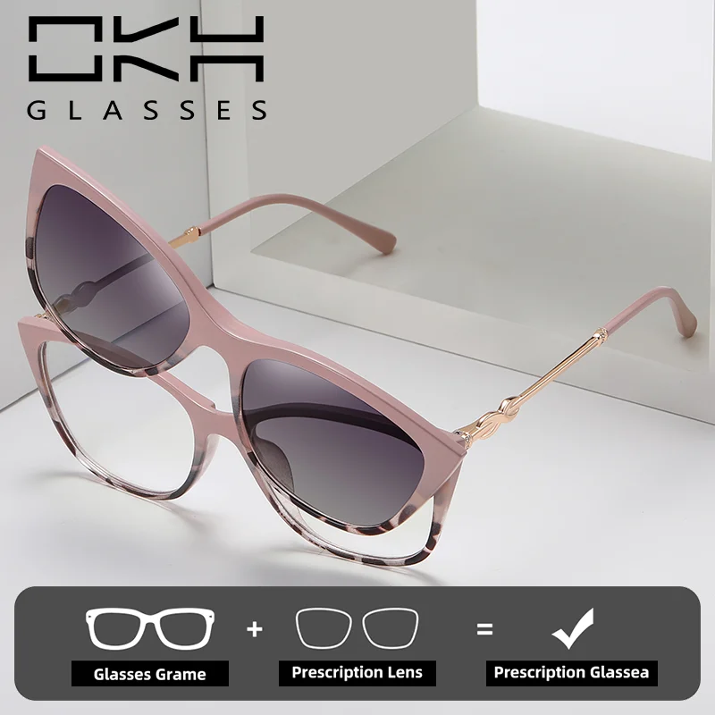 OKH Magnet Clip On Optical Lenses Polarized Sunglasses Myopia Glasses Women Driving Anti Blue Light Prescription Reading Eyewear