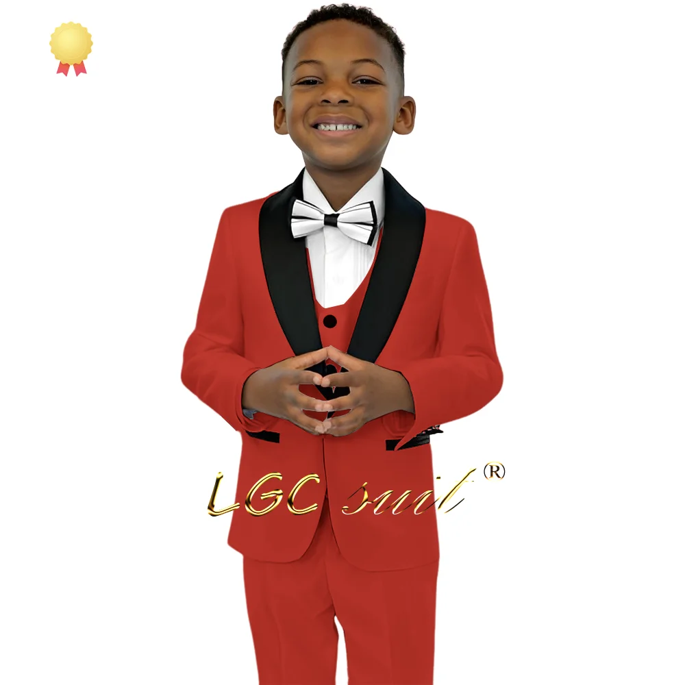Terno e conjunto vestido de trรชs peรงas para meninos, preto, fruta verde, colarinho, colete e calรงas, adequado para festa e eventos
