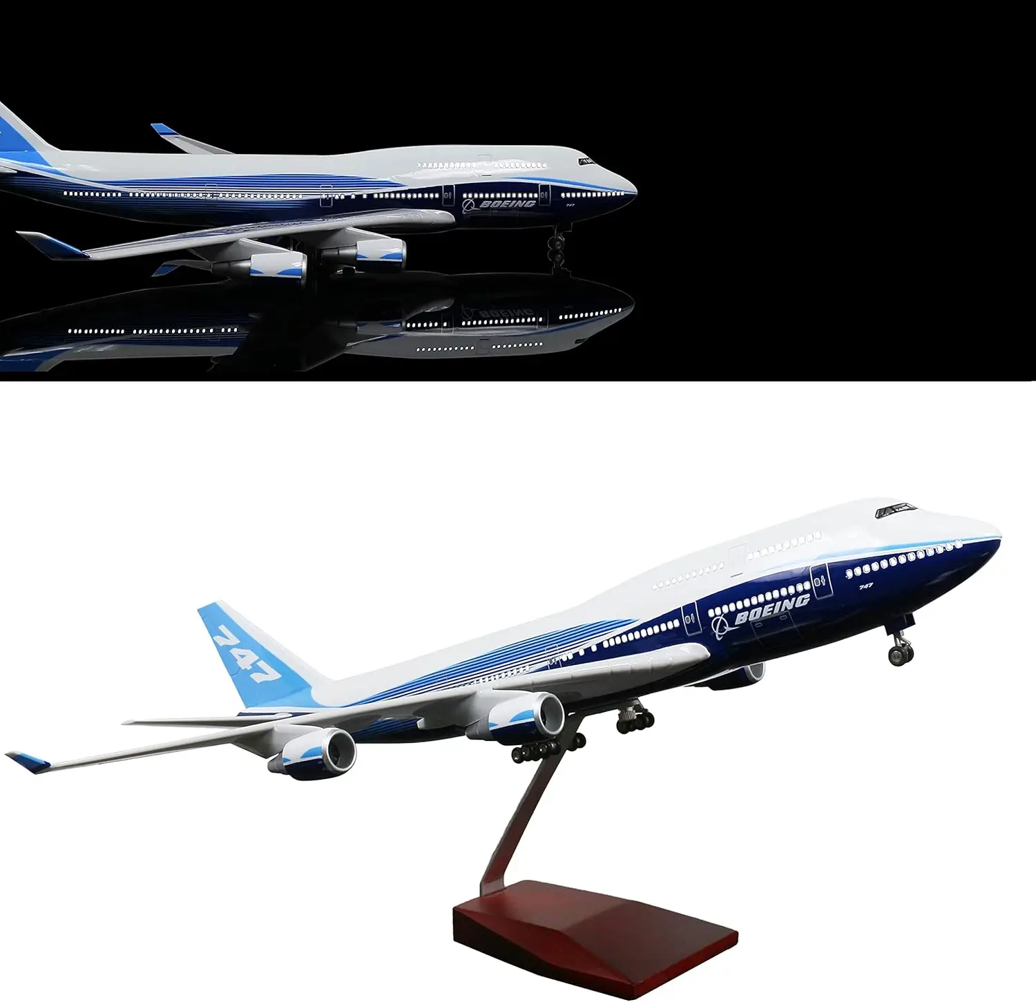 

47CM Plane Model Jet Airplane B747 collectible aircraft for Adults with LED Light(Touch or Sound Control) for Decoration or Gift
