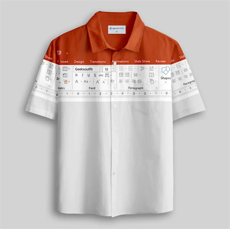 3D-Druck Grafik Lustiges Excel Spreadsheet Hawaiihemd Freizeit Urlaubsstil Lose Knopfhemden Kreative Arbeitskleidung Y2k