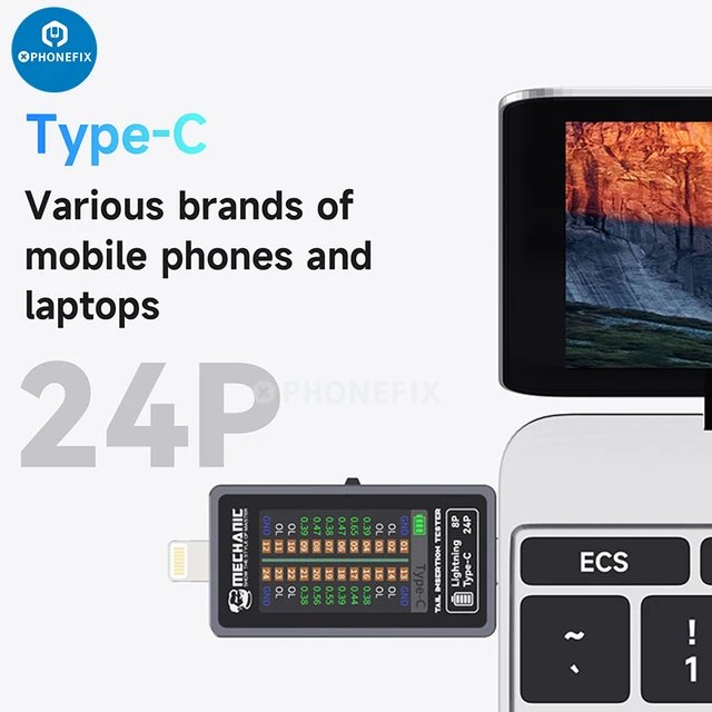 Mechanik T-824 Tester wtyczki ogonowej telefonu typu C Interfejs błyskawicy Brak demontażu dla IPhone Android Naprawa błędu wkładania pinów