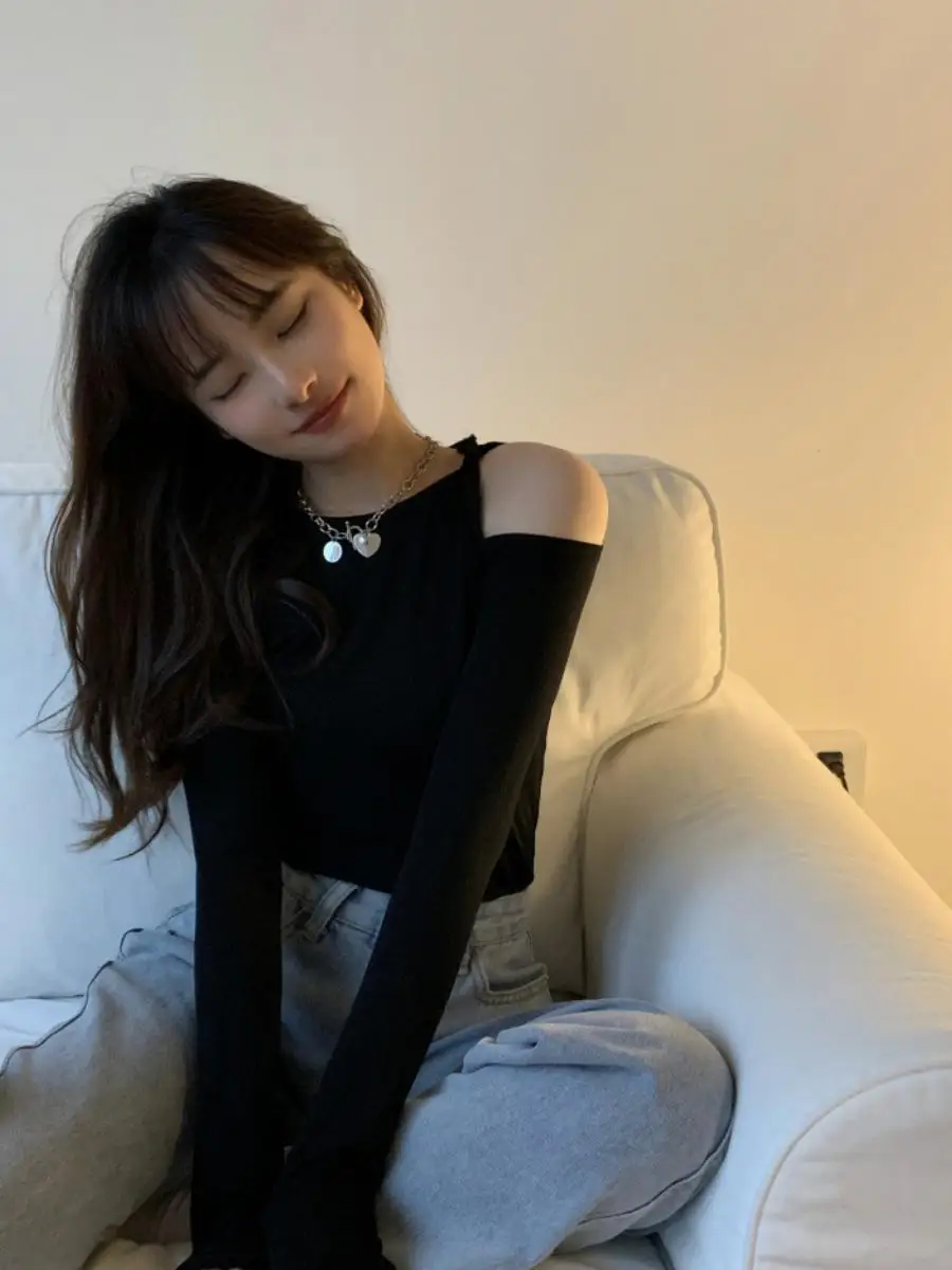 

Женская футболка oulder Bared Long Sve Design Sensation Slim Fit Base irt, внутренняя одежда, студенческий топ, мода, осень 2023,