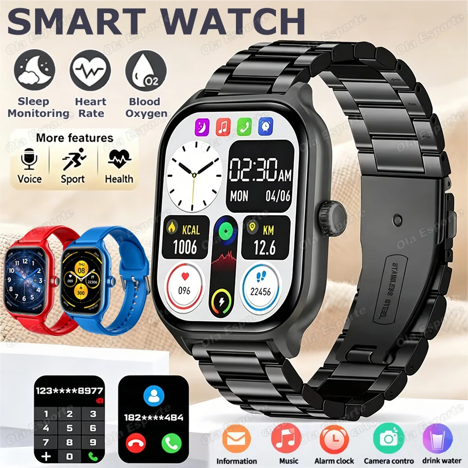 Relógio Inteligente para Esportes ao Ar Livre, Monitoramento de Saúde com Frequência Cardíaca e Oxigênio/Pressão Sanguínea, Chamada BT, à Prova d'Água