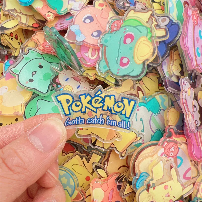 2cm 100-600pcs Pokemon DIY 4cm Patch Acrylic Waterproof Homemade Keychain Refrigerator Stickers Pikachu Childrens Toys Gift