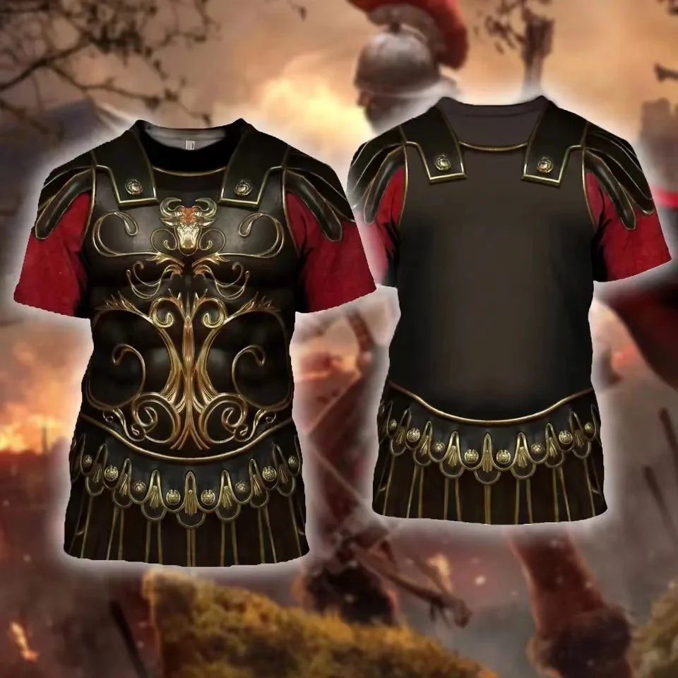 

2024 New 3D Print Knight Armor Templar Knights Harajuku T-Shirt Summer Short Sleeve Casual Unisex Shirt Oversized Crew Neck Tops