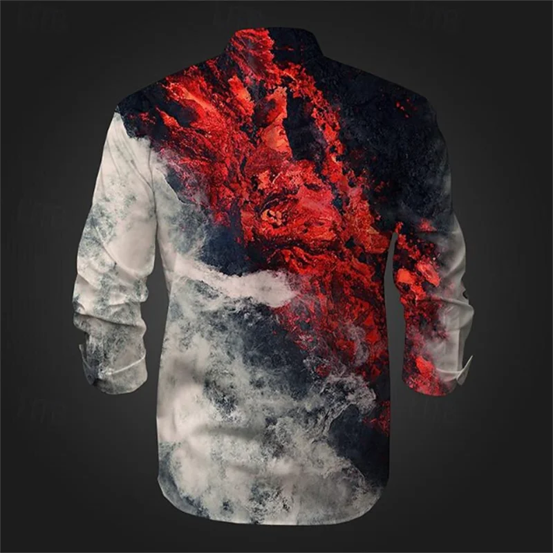 Men's splash ink graffiti irregular red 2024 new retro casual outdoor shirt soft and comfortable plus size