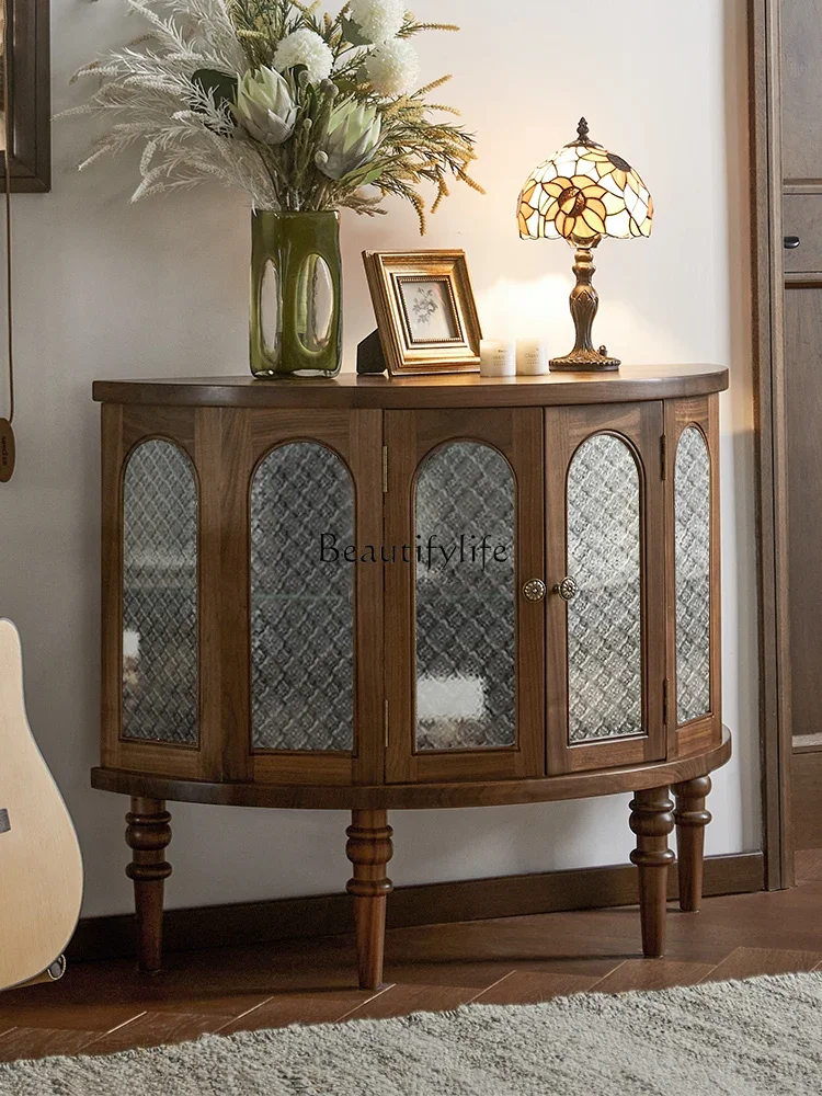 

LXAmerican retro entrance cabinet medieval black walnut cherry wood medieval Roman storage cabinetSSS