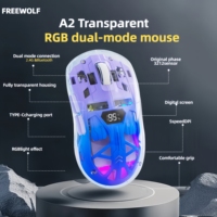 FREEWOLF A2 Wireless Bluetooth Mouse with Digital Screen,Dazzle RGB,4000DPI 5-step Adjustment,Bass Keys,Transparent Gaming mouse