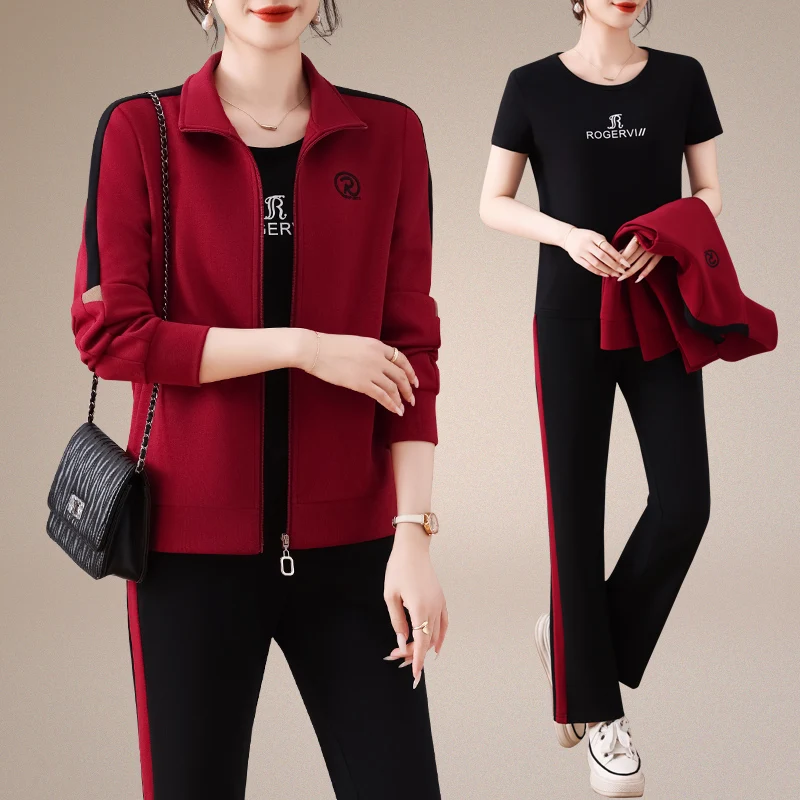 

Новый универсальный спортивный костюм с воротником для женщин: свитшот и футболка для повседневной носки, весна-осень