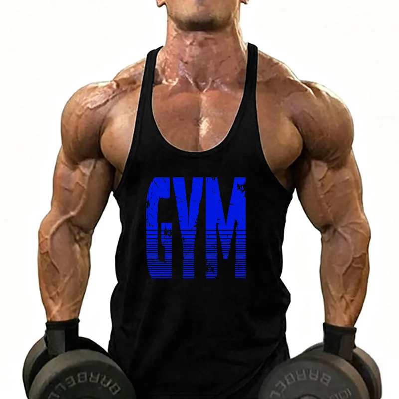 Men's Running Vests Cotton Gym Letters Y-Back Bodybuilding Tank Tops Muscle Workout Athletic Sleeveless Shirts Fitness Singlets