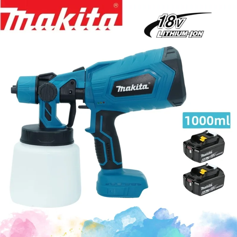 Makita Electric Paint Spray Gun For BL1860 18V Battery 1L Cordless Portable Paint Sprayer Set Auto Furniture Spray Painting Tool