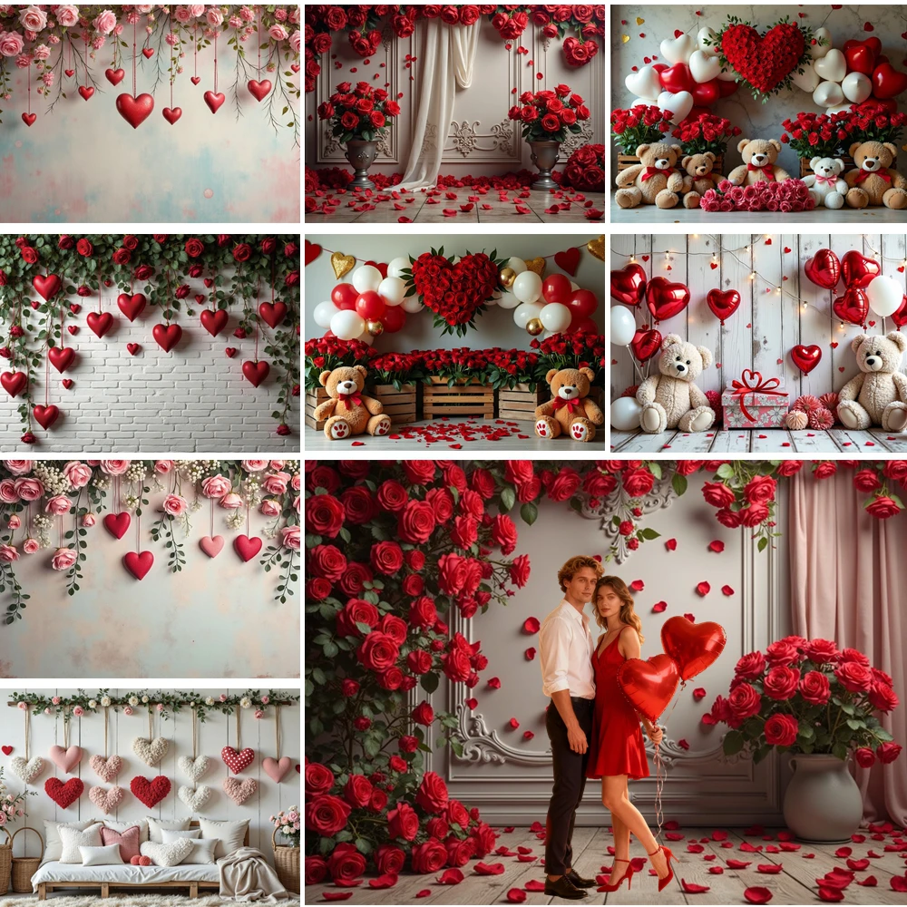 

MOON.QG Heart Wall Background Valentine's Day Gift Box Brick Backdrop Couple Photocall Photography Portrait Photoshoot Poster
