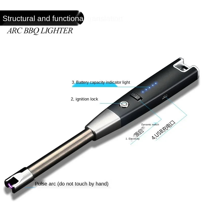Windproof Rechargeable Arc Lighter Metal Plasma Arc Outdoor Camping Gas Stove, Aromatherapy Candle Long Handle Lighter - Image 2