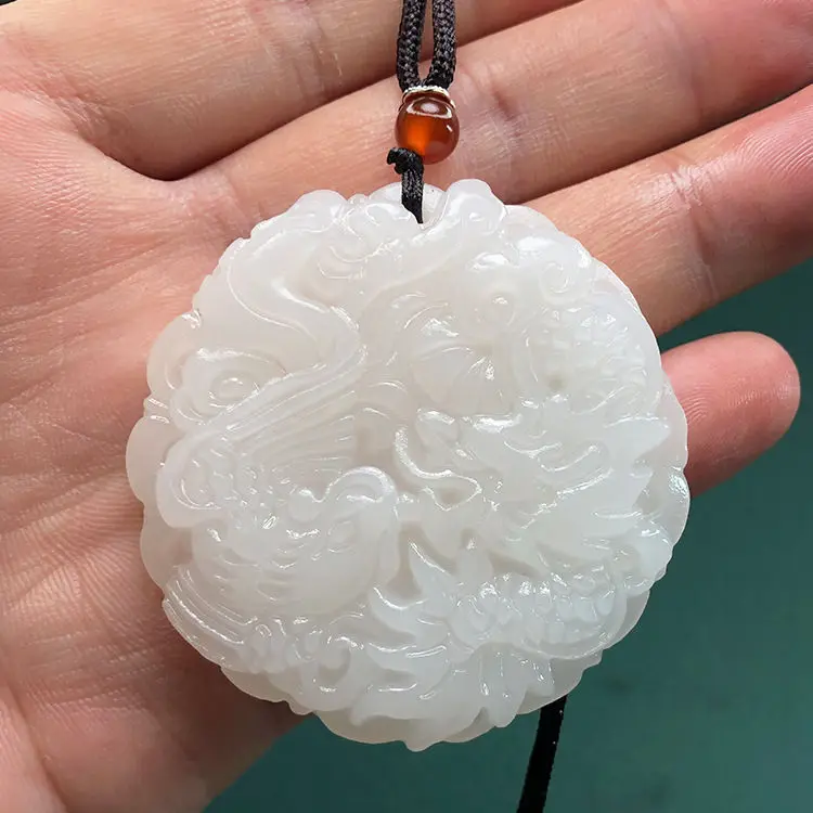 

Hetian Jade White Jade Dragon and Phoenix Pendant, Male and Female Jade Jade Pendant Dragon and Phoenix Pair Jade Brand