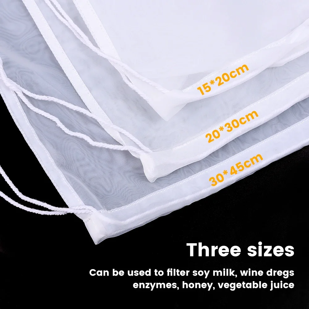 5/1PCS Soy Wine Nylon Filter Bag Nut Milk Bag Tea Coffee Yogurt Filter Net Mesh Kitchen Food Reusable Nylon Filter Bags Strainer