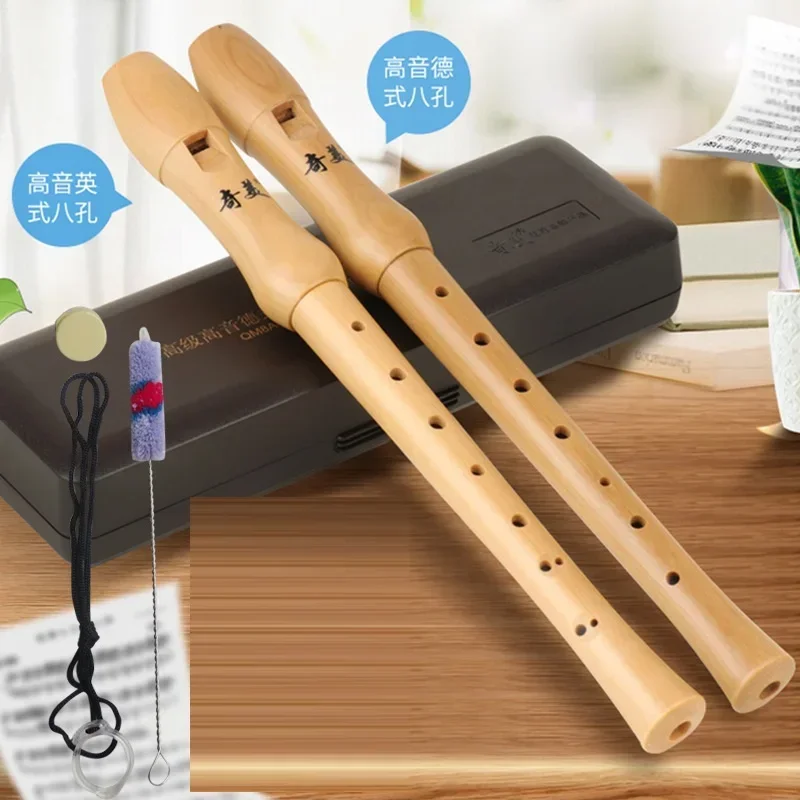 Flauta de madeira para clarinete agudo de 8 buracos com caixa de armazenamento para iniciantes, instrumento profissional de aprendizagem, estilo germânico/barroco