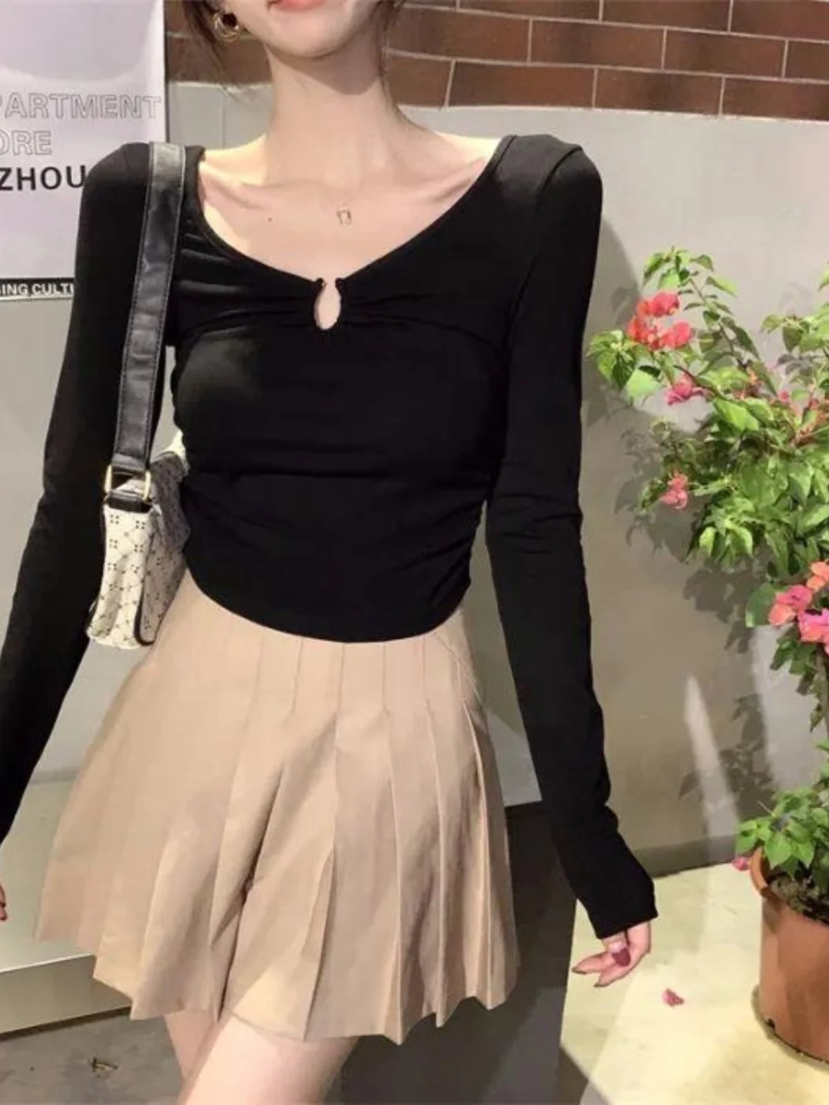 ort Svel U-Ne Long Sve T-Shirt Damen Frühling Herbst Schlankheitsbasis irt Design Pure Desire Koreanisches SLE-Top