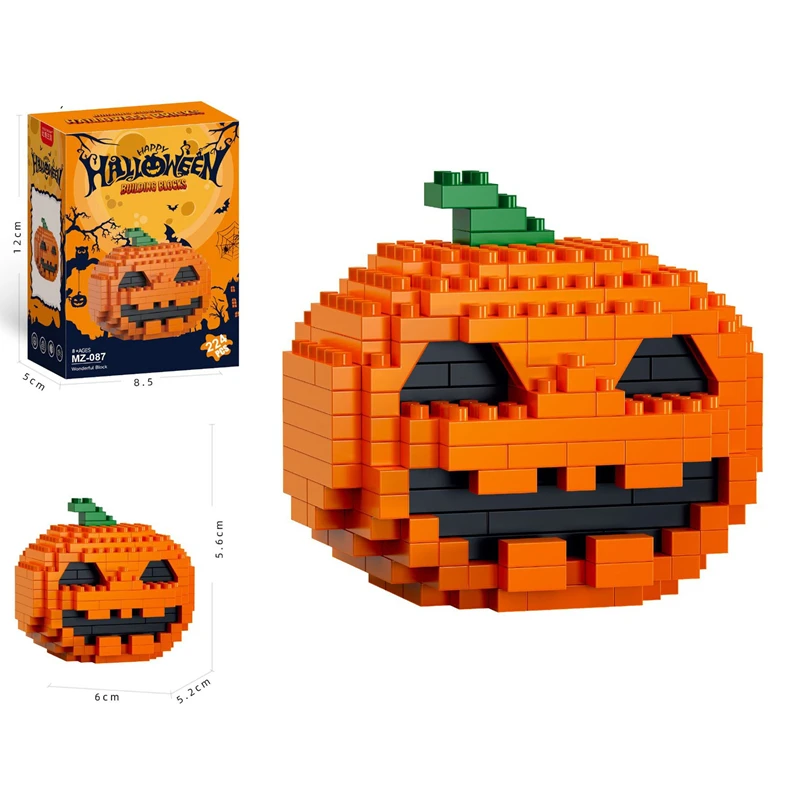 Halloween Pumpkin Cartoon Doll Micro-Particle Building Blocks Puzzle Assembly Handmade Skeleton Ornaments Educational DIY Kit