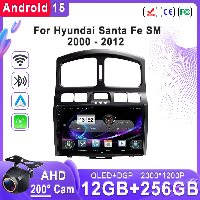 Android 15 2K Incell Экран для Hyundai Santa Fe SM 2000-2012 Мультимедиа Стерео Авто Радио Головное устройство GPS-навигация Радио Автомобиль