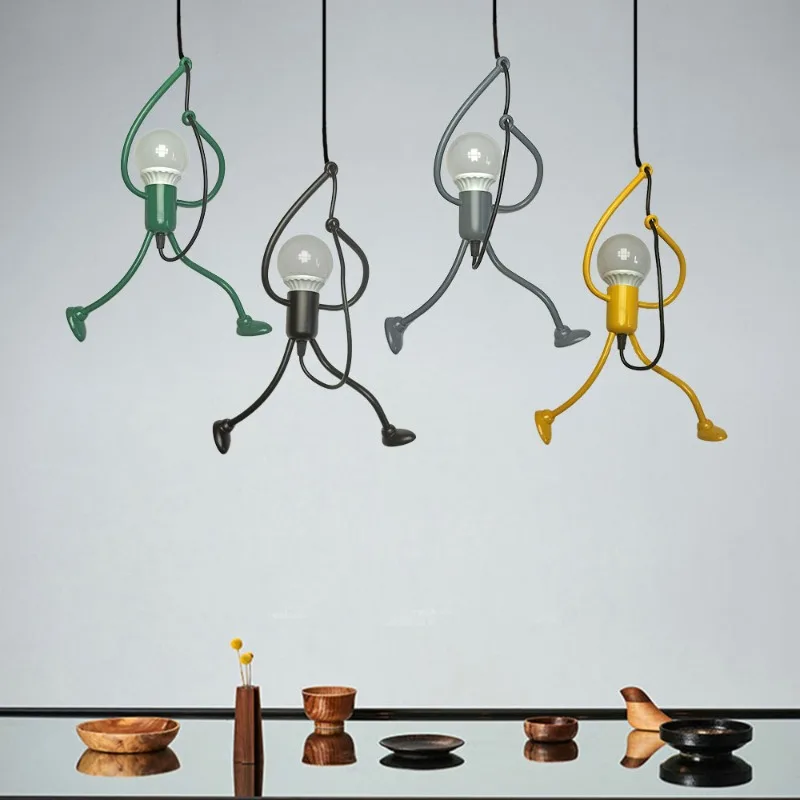 

Nordic Multi-color Optional Creative Small Iron Man Chandelier Retro Wrought Iron Living Room Decorative Light Cartoon Lamp