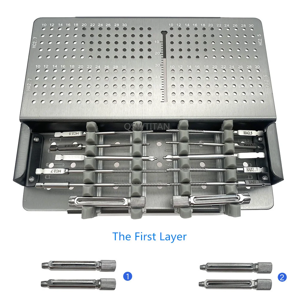 Zestaw instrumentów ortopedycznych 2,5 mm-2,7 mm Mini zestawy płytek blokujących do chirurgii urazowej kości palca ze stali nierdzewnej