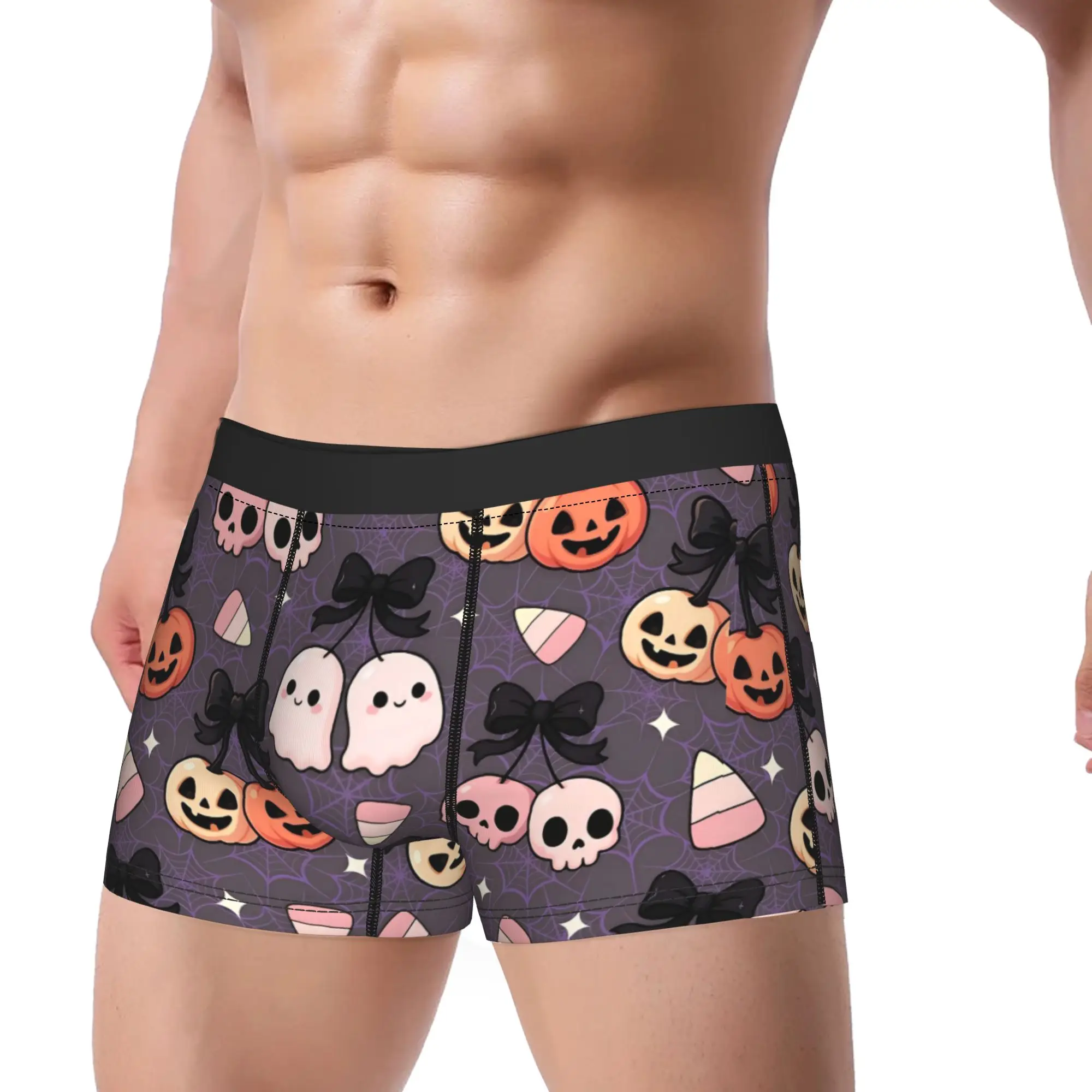 Men's Halloween Bundle Cute Ghosts Pumpkin Underwear  Novelty Boxer Briefs Shorts Panties Male Soft Underpants Plus Size